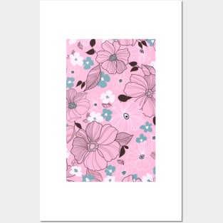 Beautiful drawing flowers leaves Purple Pink Watercolor Seamless Abstract pattern Floral Posters and Art